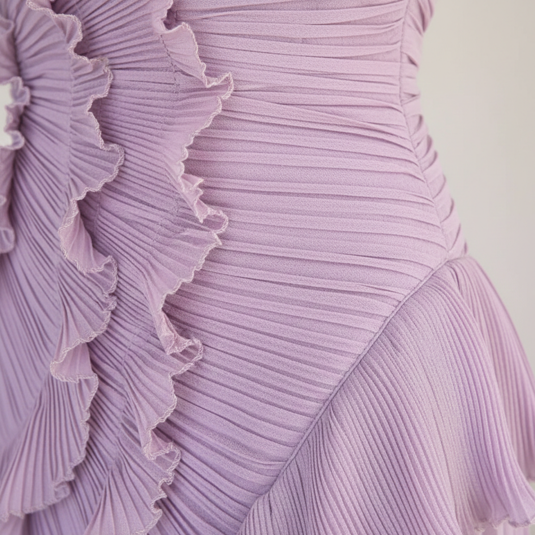 Robe longue pour femme à col licou avec volants plissés