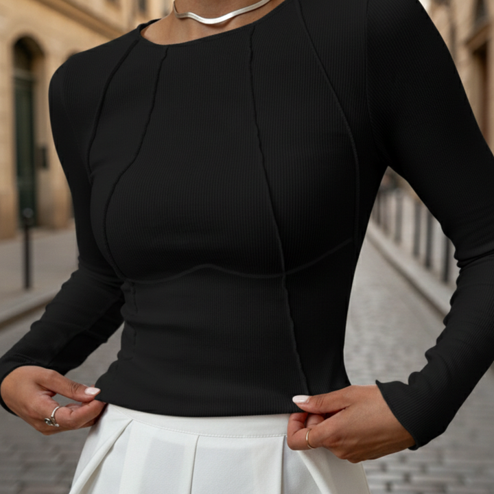 Blusa de Manga Larga con Ribete Básica para Mujeres