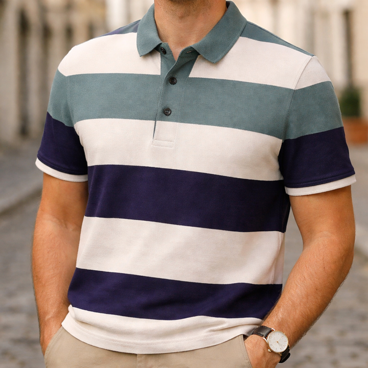 Camisa Polo de Manga Corta a Rayas Casual para Hombres