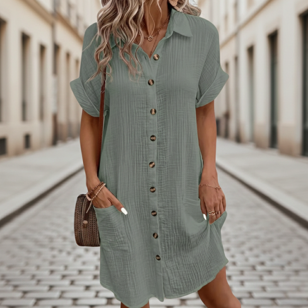 Vestido Camisero Casual con Botones y Bolsillos