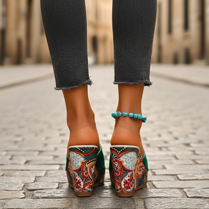 Sandalias de cuña para mujer, de punta abierta, sin cierre, con parte superior de terciopelo