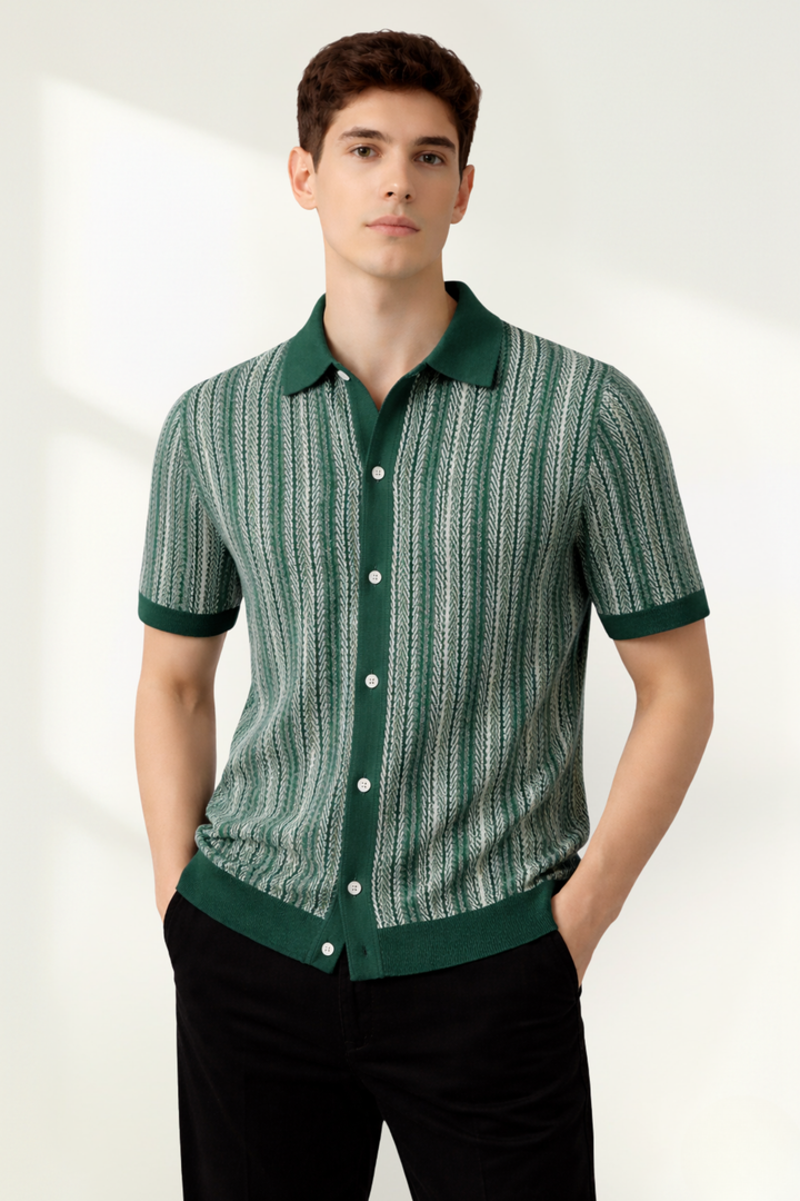 Camisa Polo de Punto con Patrón para Hombre de Manga Corta