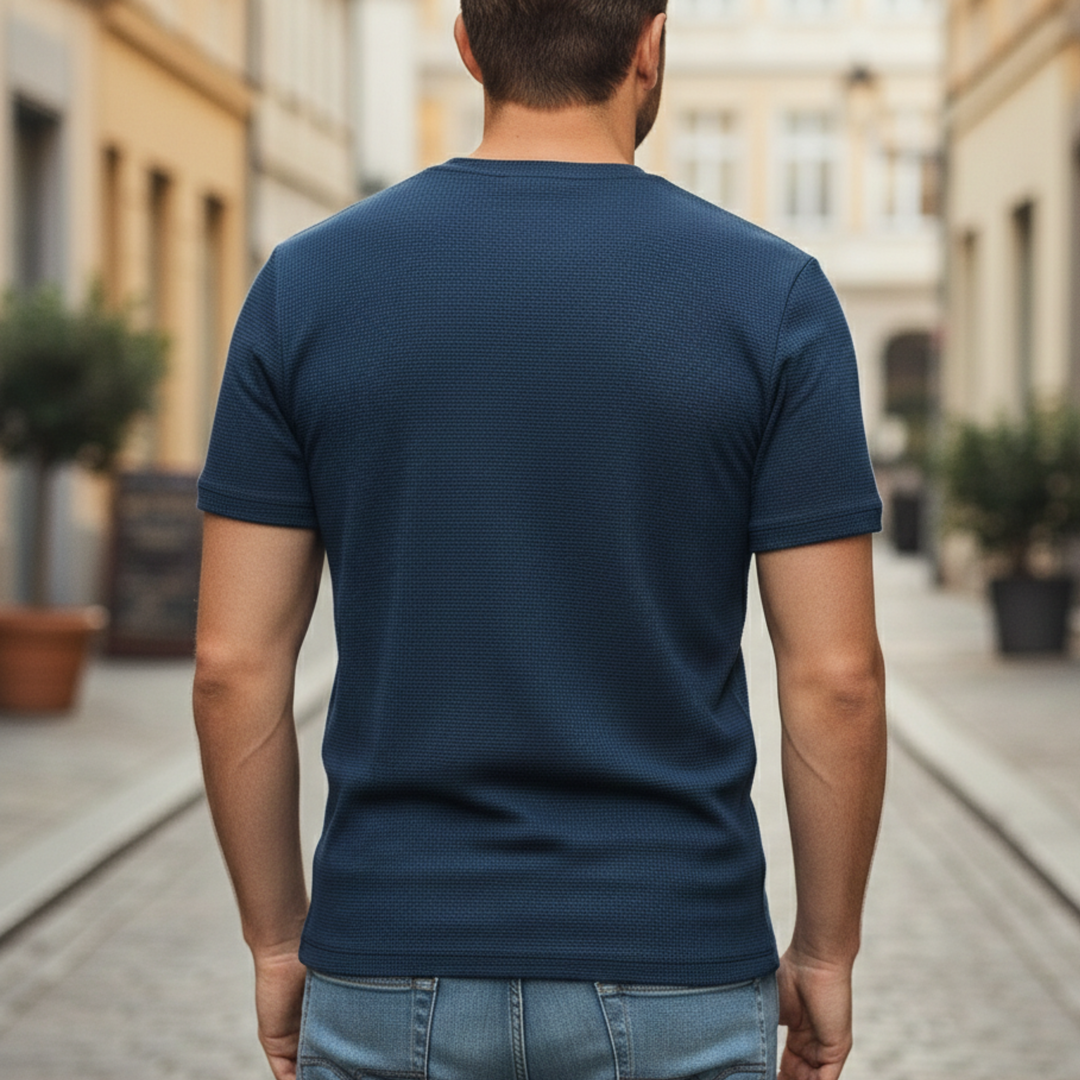 Camiseta de punto waffle de manga corta para hombres