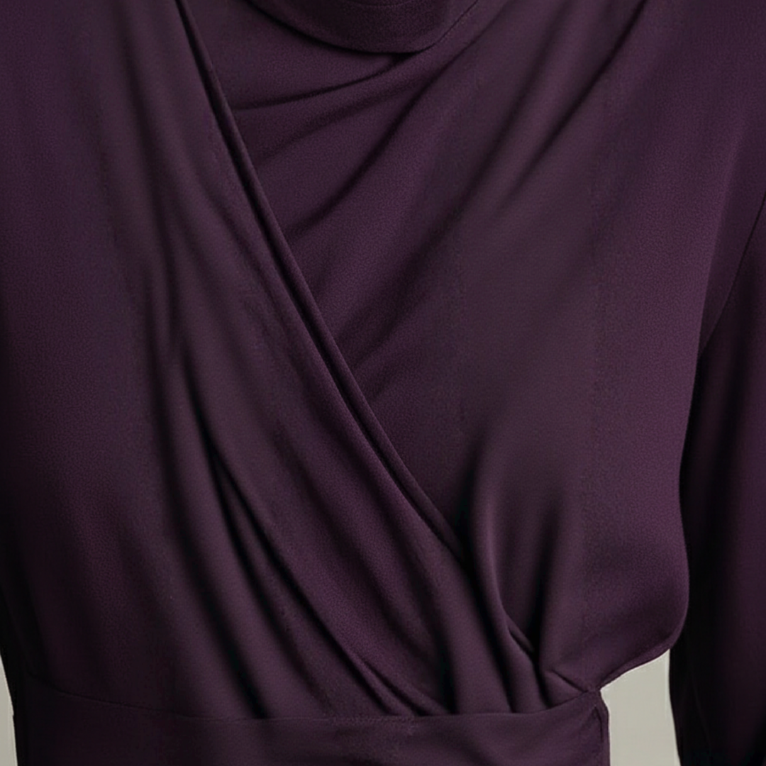 Robe longue asymétrique plissée col montant femme