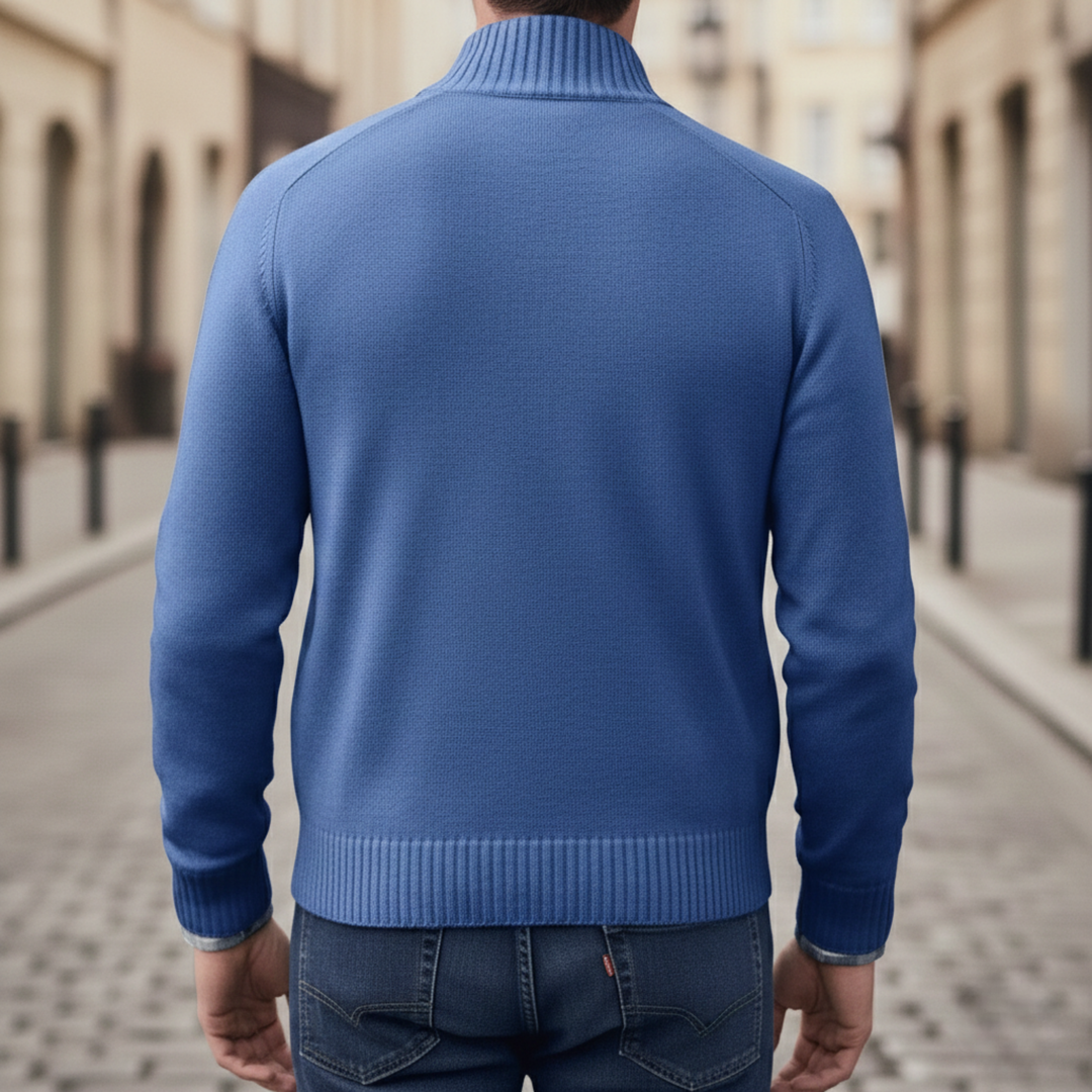 Pull tricoté pour homme à demi-fermeture éclair