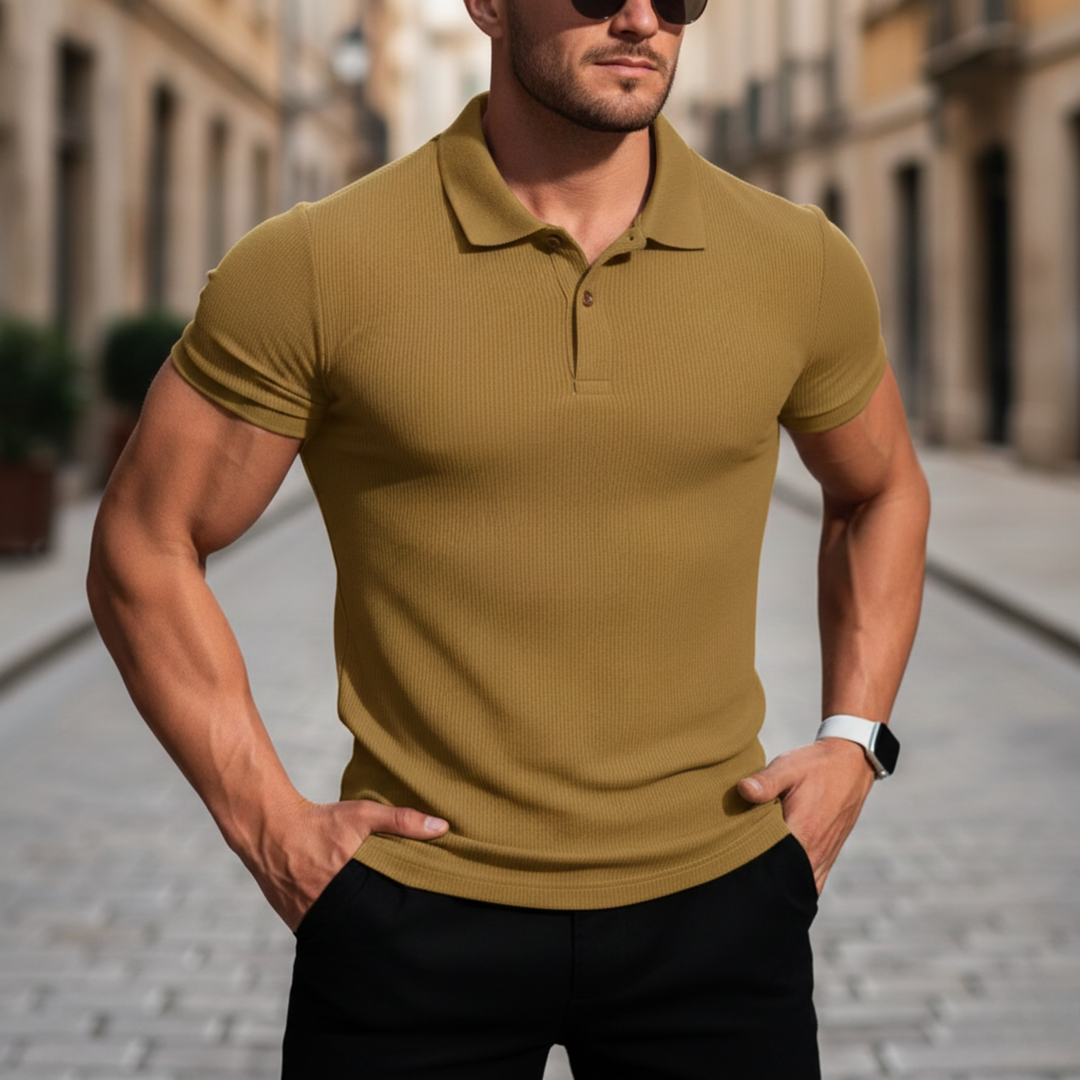 camisa polo de hombre de manga corta ajustada de punto acanalado