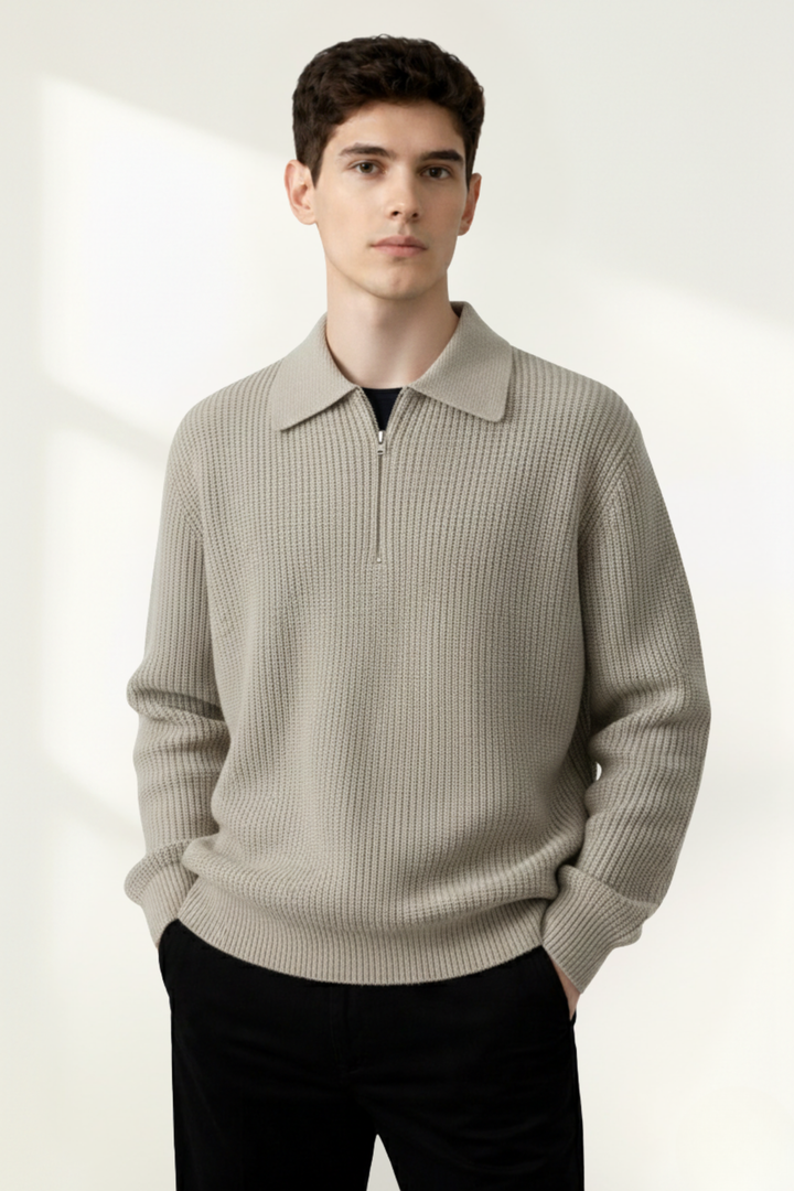 Pull polo à demi-fermeture éclair pour homme en tricot