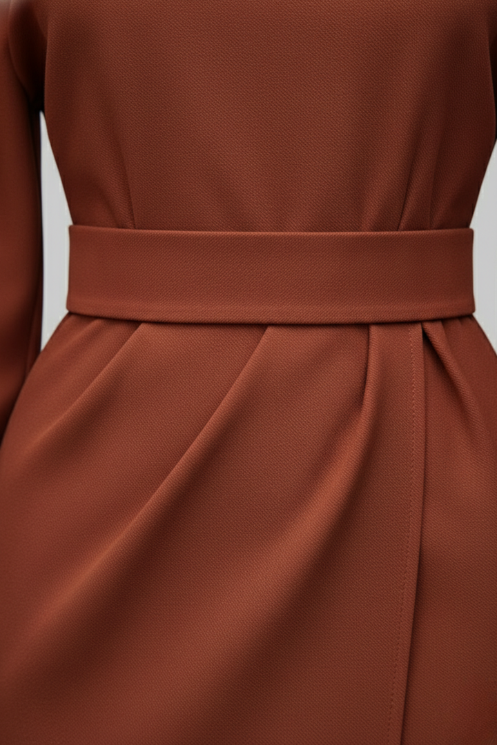 Robe midi ceinturée à manches longues pour femme