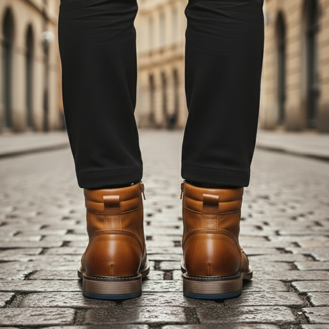 Botas ortopédicas de cuero para hombres, con cordones, hasta el tobillo