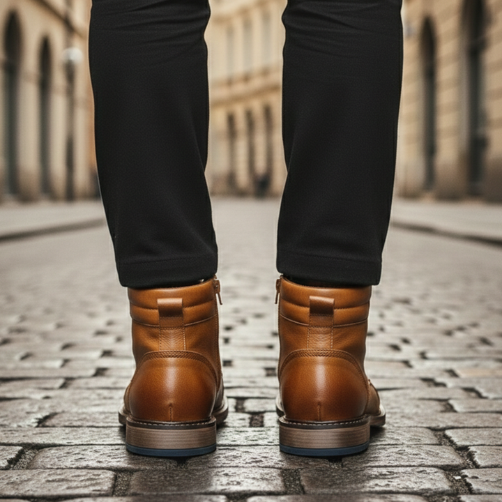 Botas ortopédicas de cuero para hombres, con cordones, hasta el tobillo