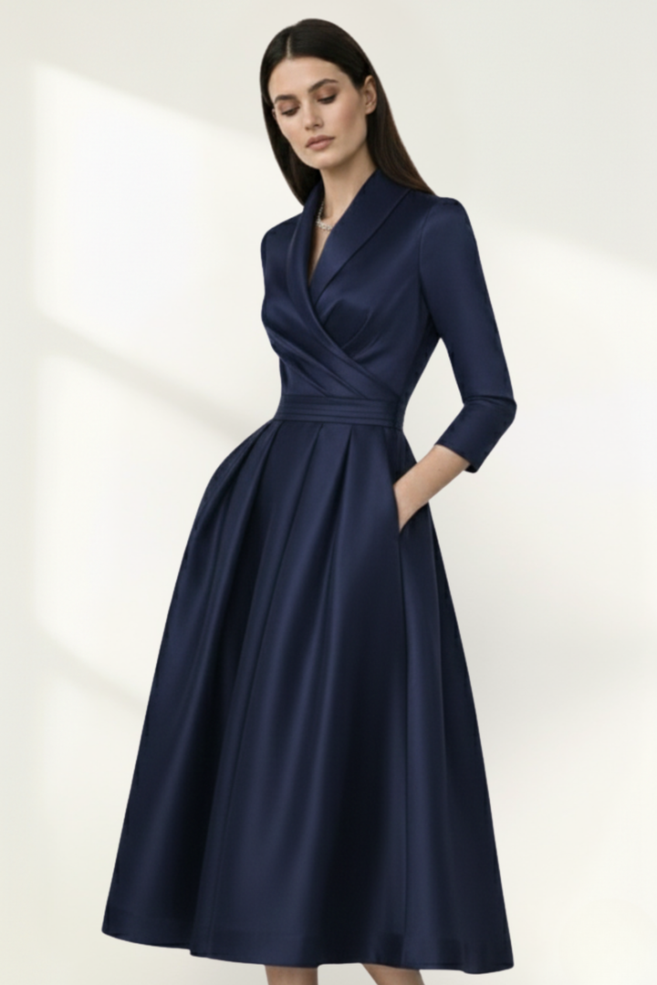 Robe midi portefeuille en satin pour femme