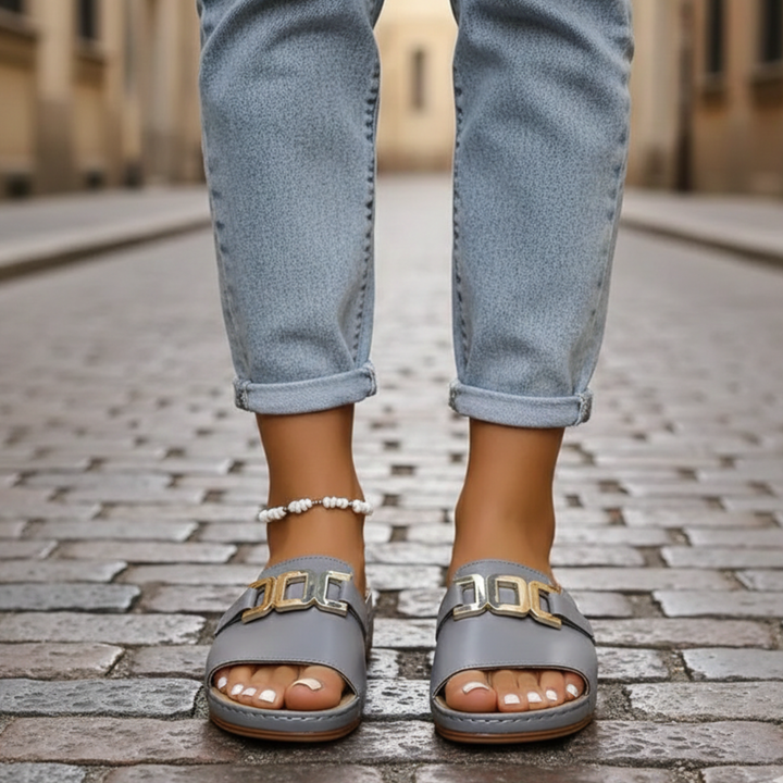 Sandalias de Mujer con Tira Ancha y Hebilla, Abiertas en la Punta, Casual para Adultos