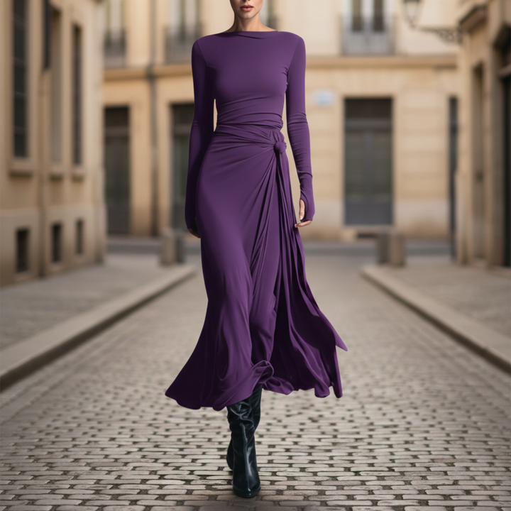 Vestido Maxi Lazo Lateral de Manga Larga hasta el Suelo para Mujeres