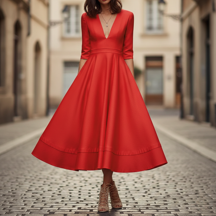 Women's A Line Dress Vintage Midi V Neck