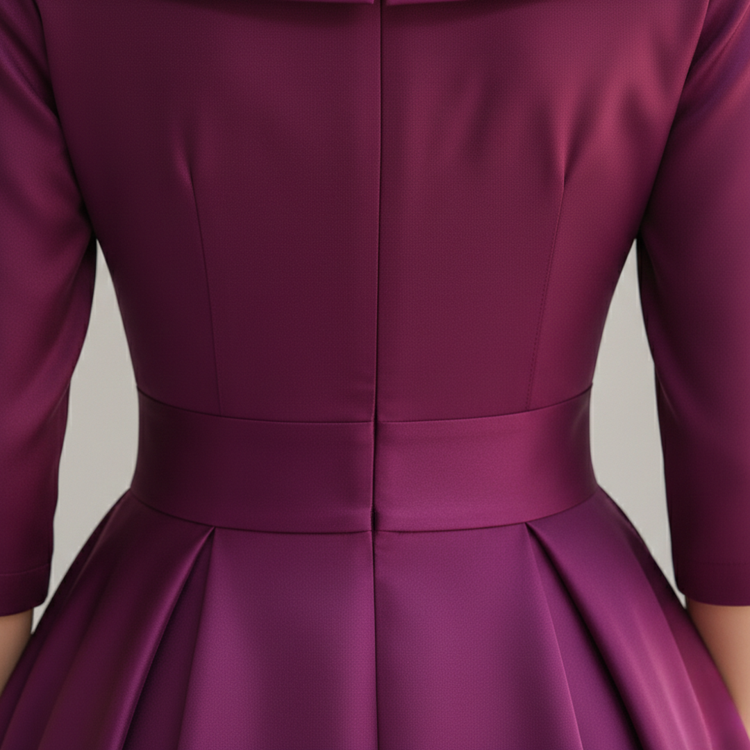 Robe mi-longue en satin pour femme, portefeuille, manches trois-quarts, coupe évasée avec poche