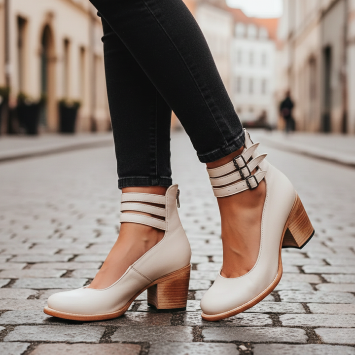 Botines de Tobillo con Tacón Cuadrado y Correa con Hebilla para Mujeres