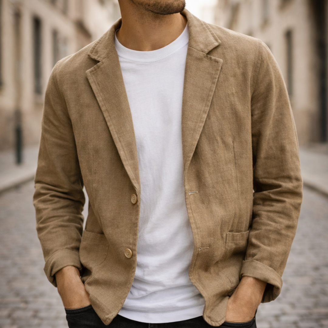Veste en lin légère à deux boutons décontractée pour homme