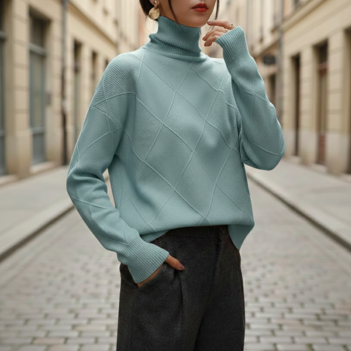 Cashmere Sweater Diamond Knit Turtleneck Pullover