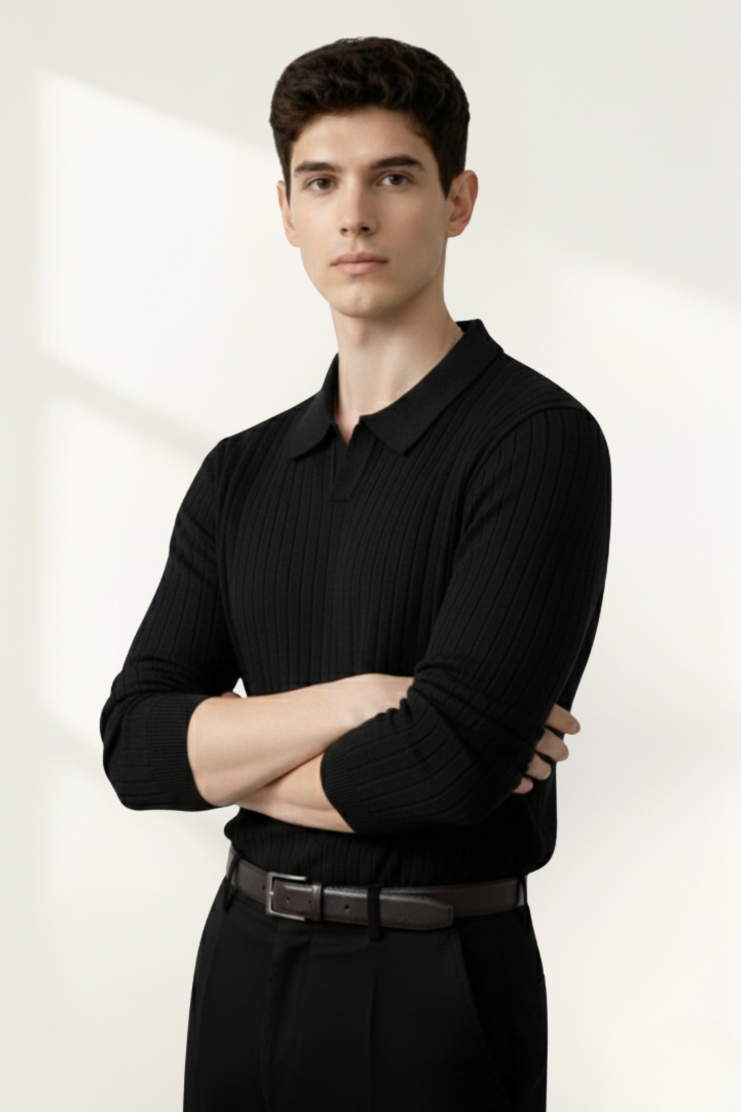 Suéter de polo de punto acanalado para hombres