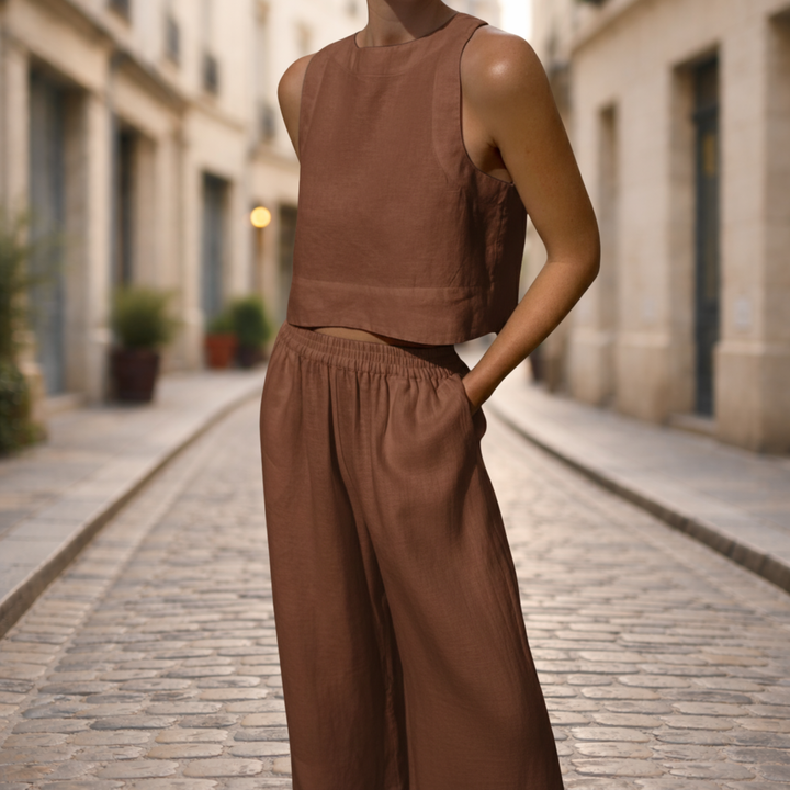 Ensemble deux pièces pour femmes : haut court et pantalon à jambes larges