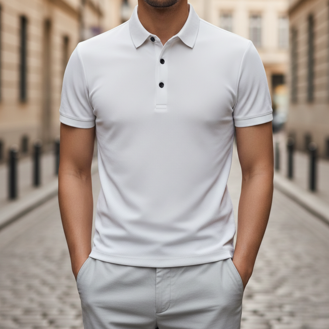 Camisa Polo de Manga Corta de Seda Fría Transpirable para Hombre Verano