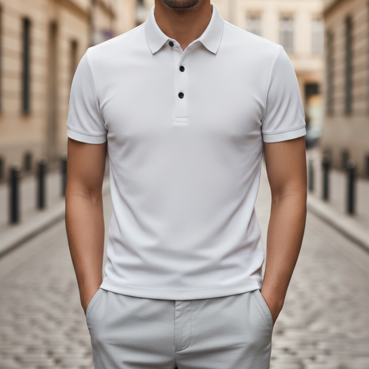 Camisa Polo de Manga Corta de Seda Fría Transpirable para Hombre Verano