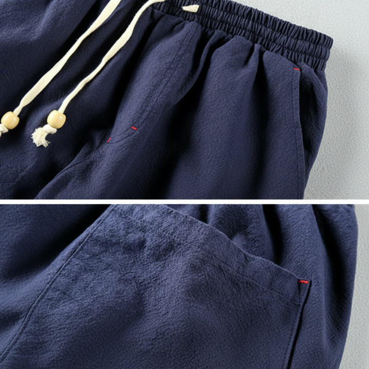 Pantalones de algodón con cintura elástica y cordón para hombres