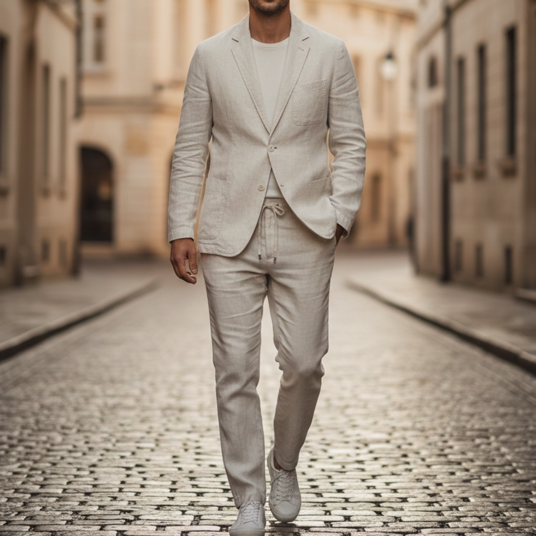 Ensemble de costume en lin deux pièces veste et pantalon pour homme