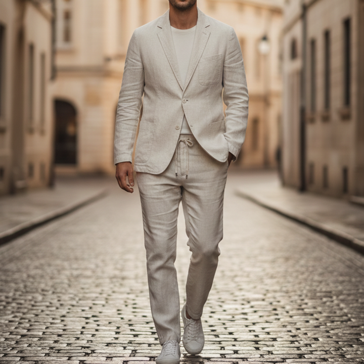 Ensemble de costume en lin deux pièces veste et pantalon pour homme
