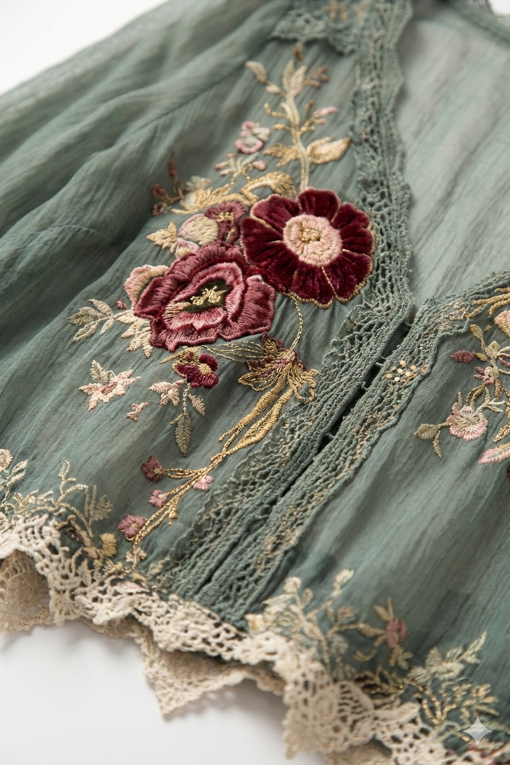 Blusa Floral de Encaje de Chifón para Mujeres