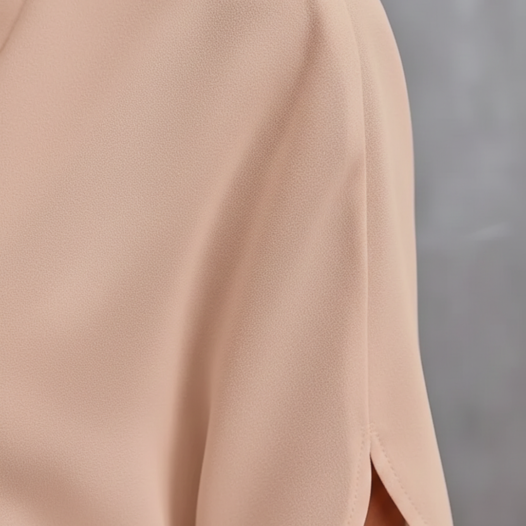 Blusa de Seda con Cuello en V de Manga Corta para Mujeres