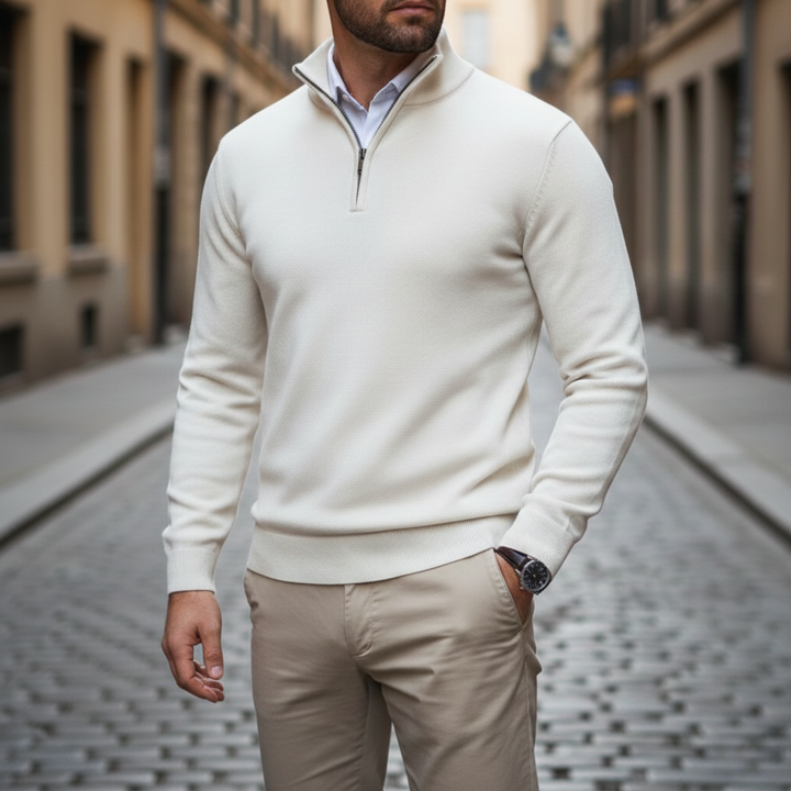 Suéter de punto ligero para hombre con media cremallera casual