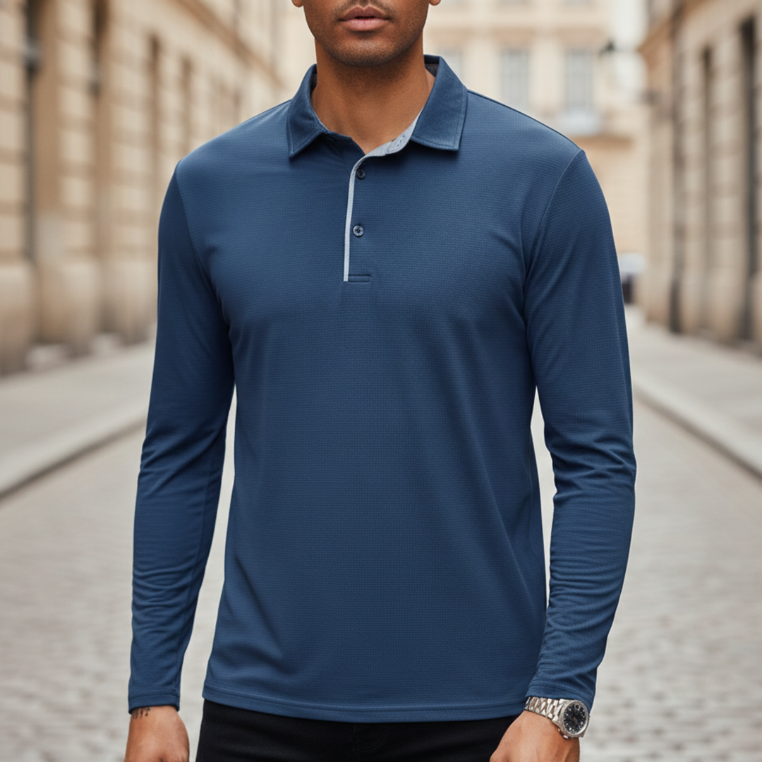 Camisa Polo de Manga Larga para Hombre Ajuste Atlético Ligera