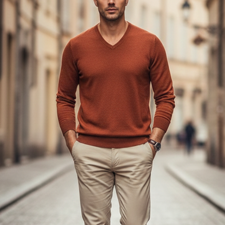 Cashmere Sweater V Neck Long Sleeve Men