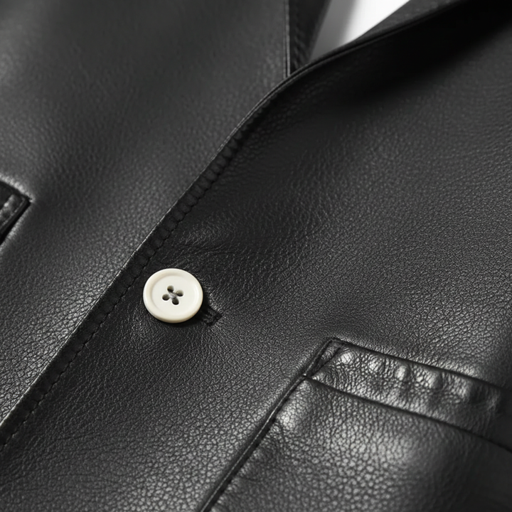 Chaqueta Blazer de Cuero de Un Solo Botón para Hombre