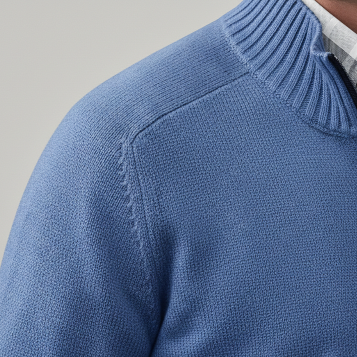 Pull tricoté pour homme à demi-fermeture éclair