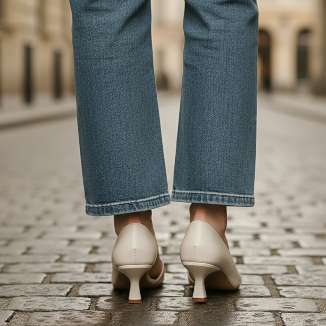 Talons en cuir, bout carré, talon moyen pour femmes