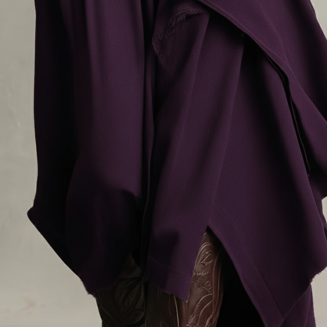 Robe longue asymétrique plissée col montant femme