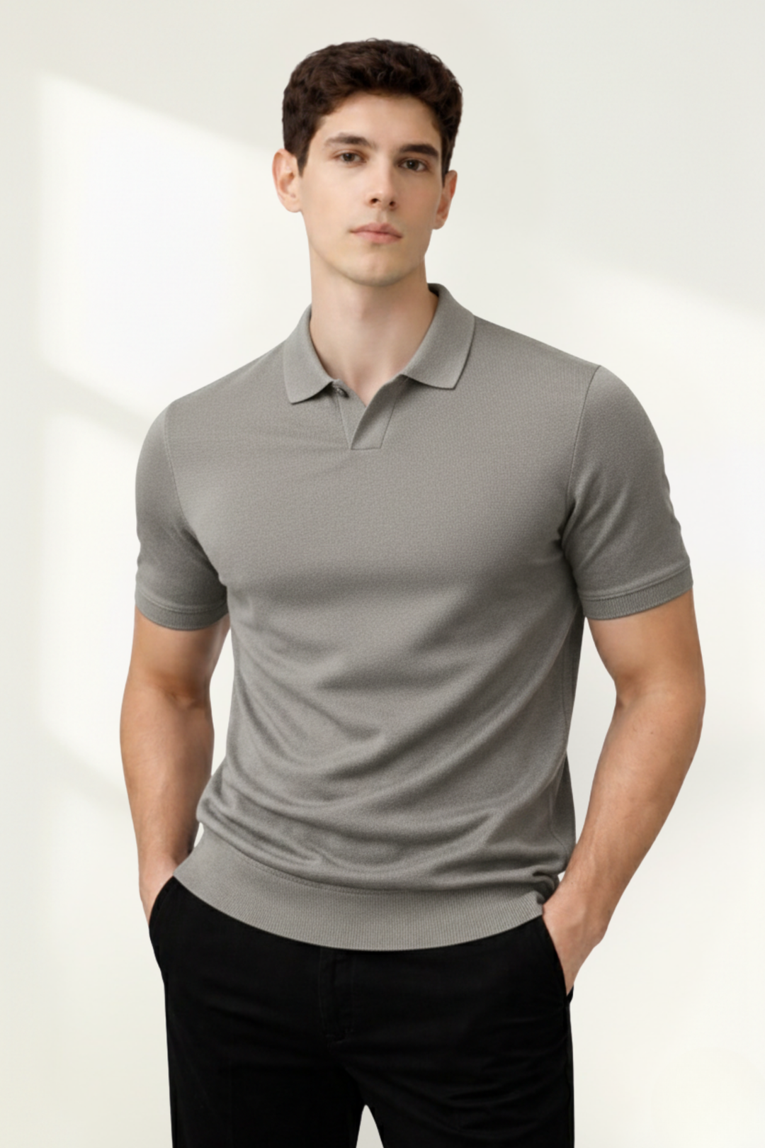 Camiseta de punto para hombre con cuello tipo polo