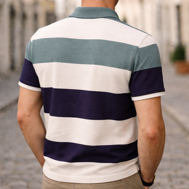 Camisa Polo de Manga Corta a Rayas Casual para Hombres