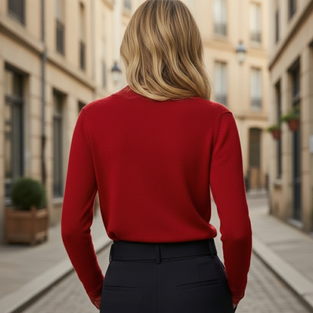 Cardigan à col en V avec bordure en dentelle et manches longues pour femme
