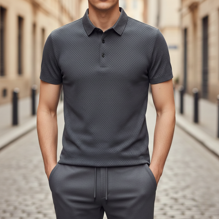 Camisa Polo de Manga Corta de Seda Fría Transpirable para Hombre Verano