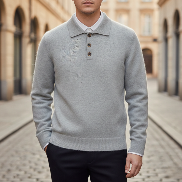 Camisa de Polo de Cachemira de Manga Larga para Hombre