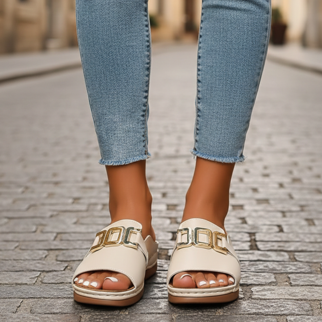Sandalias de Mujer con Tira Ancha y Hebilla, Abiertas en la Punta, Casual para Adultos