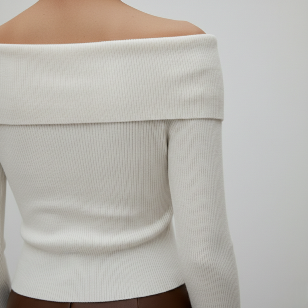 Blusa de punto de hombros descubiertos de manga larga para mujeres