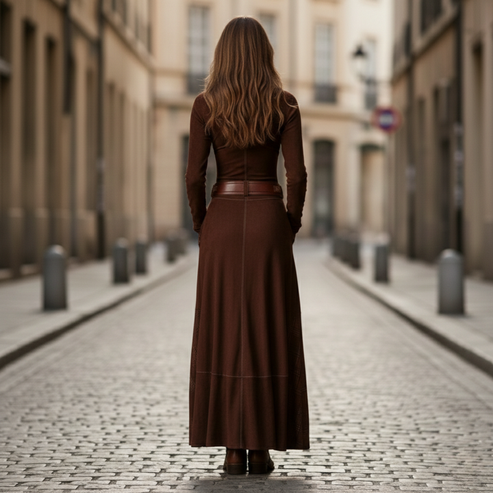 Maxi Dress Suede Plaid Long Sleeve Vintage Women