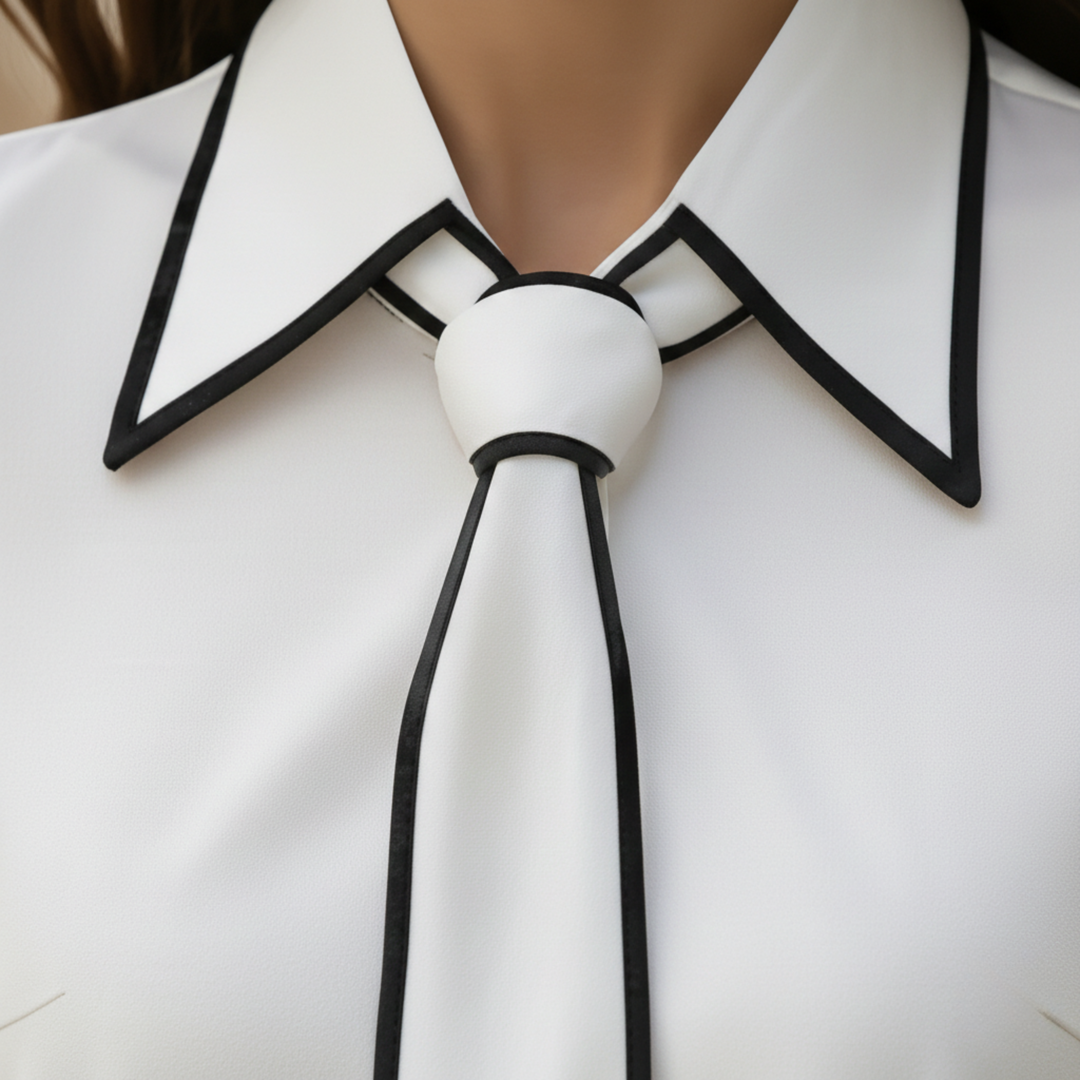 Blouse pour femme à manches longues avec nœud contrastant