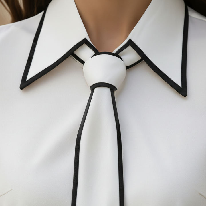 Blouse pour femme à manches longues avec nœud contrastant