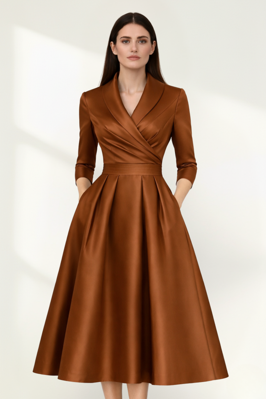 Robe midi portefeuille en satin pour femme