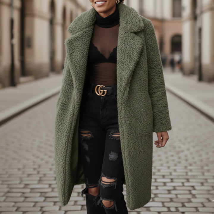 Manteau en peluche à manches longues avec col pour femmes